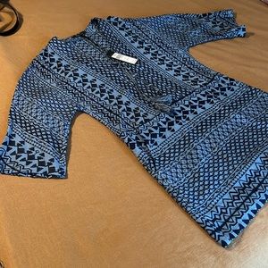 BCBGMAXAZRIA 'Milana' Light Blue/Navy Laced Placket Woven Dress